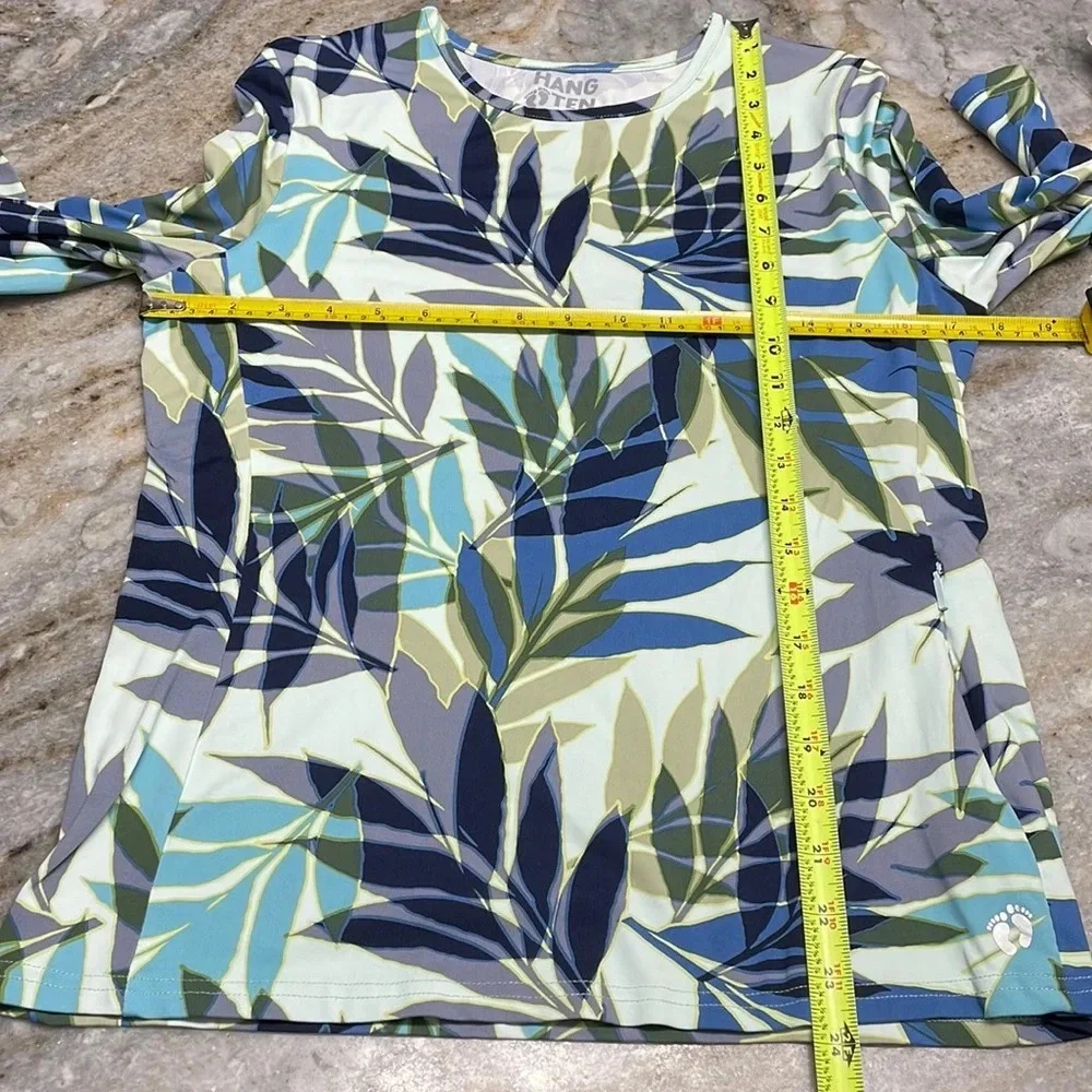 Hang Ten Blue Tropical Print Long Sleeve UV Protection Shirt Women's Small